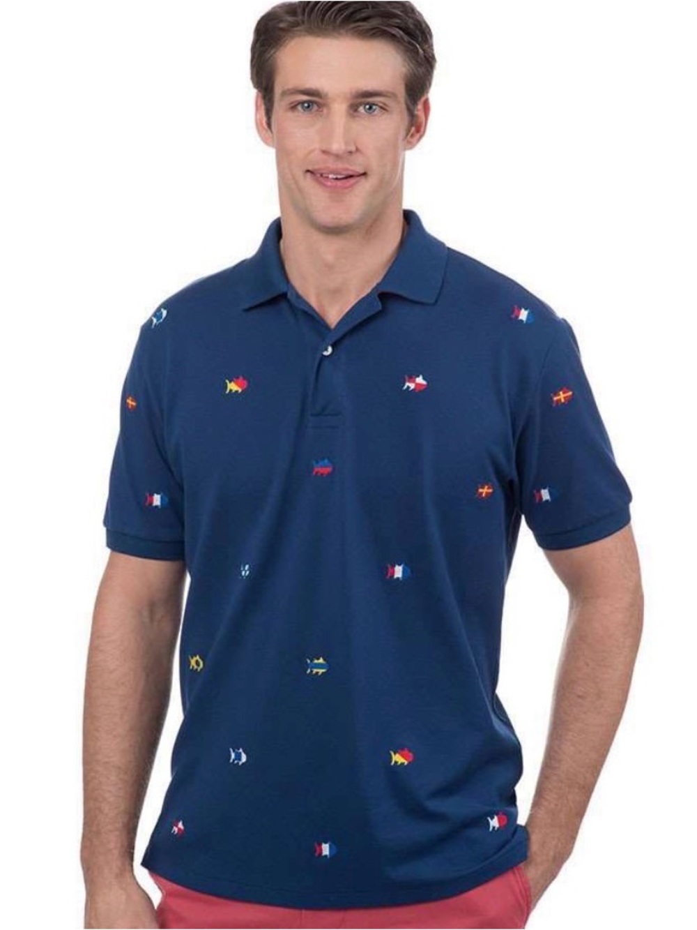 Southern Tide Nautical Embroidered Skipjack Fish Pique Polo Yacht Navy Blue XL